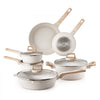VEVOR 17 Piece Pots and Pans Set, Granite Nonstick Cookware Set, Induction Cookwares, Kitchen RV Cooking Sets with Frying, Sauce, Saute, Tempered Glass Lids, and Pan Protectors, White