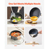 VEVOR 17 Piece Pots and Pans Set Nonstick, Granite Cookware Set, Induction Cookwares, Kitchen RV Cooking Sets with Frying, Sauce, Saute, Tempered Glass Lids, and Pan Protectors, Black