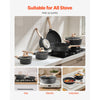 VEVOR 17 Piece Pots and Pans Set Nonstick, Granite Cookware Set, Induction Cookwares, Kitchen RV Cooking Sets with Frying, Sauce, Saute, Tempered Glass Lids, and Pan Protectors, Black