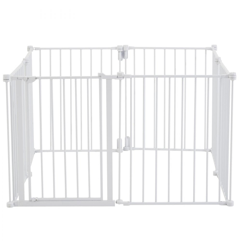 VEVOR Baby Gate, 192 Inches Extra Wide, 28 Inches High 8-Panel Foldable Dog Gate, for Child Pet Security, One-Hand Open, Install Between Two Walls or As a Fence, for Stairs and Doorways, White
