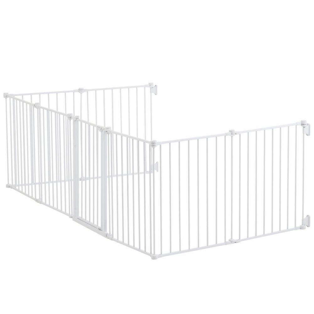 VEVOR Baby Gate, 192 Inches Extra Wide, 28 Inches High 8-Panel Foldable Dog Gate, for Child Pet Security, One-Hand Open, Install Between Two Walls or As a Fence, for Stairs and Doorways, White