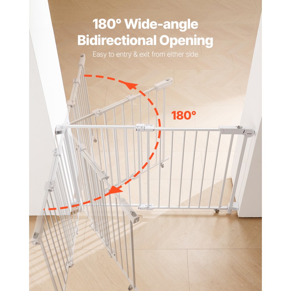 VEVOR Baby Gate, 29.5-43 Inches Adjustable Width, 28 Inches High Dog Gate, No Threshold Bar, Easy Step Walk Thru, for Child Pet Security, with Screws, One-Hand Open, for Stairs and Doorways, White
