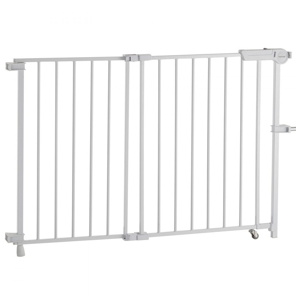 VEVOR Baby Gate, 29.5-43 Inches Adjustable Width, 28 Inches High Dog Gate, No Threshold Bar, Easy Step Walk Thru, for Child Pet Security, with Screws, One-Hand Open, for Stairs and Doorways, White