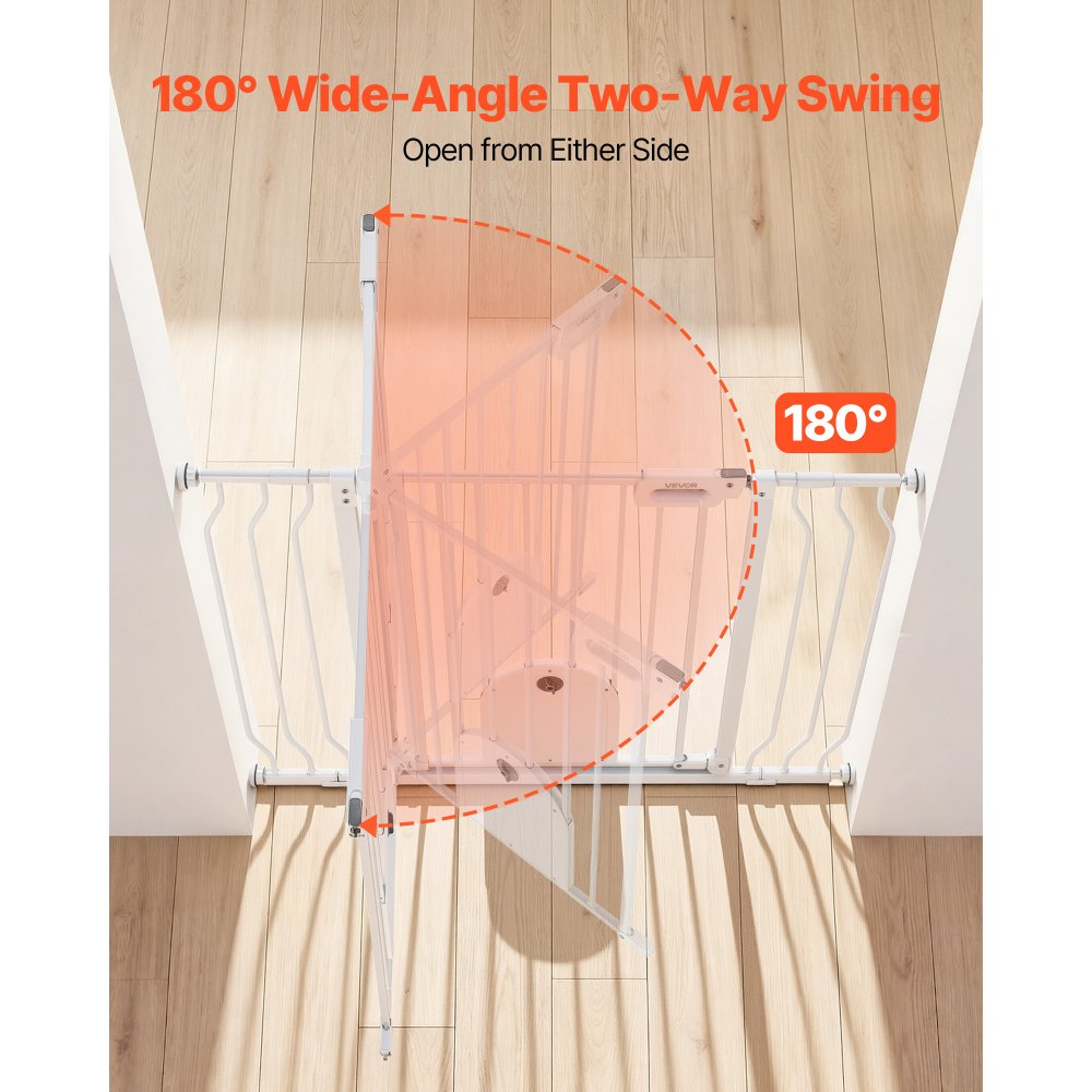 VEVOR Baby Gate for Stairs, 29.5-43 in Adjustable Width, Baby Gate with Adjustable Cat Door, with Pressure Mount Kit and Wall Mount Kit, Secure Metal Pet Door for Stairs, Doorways, and House, White