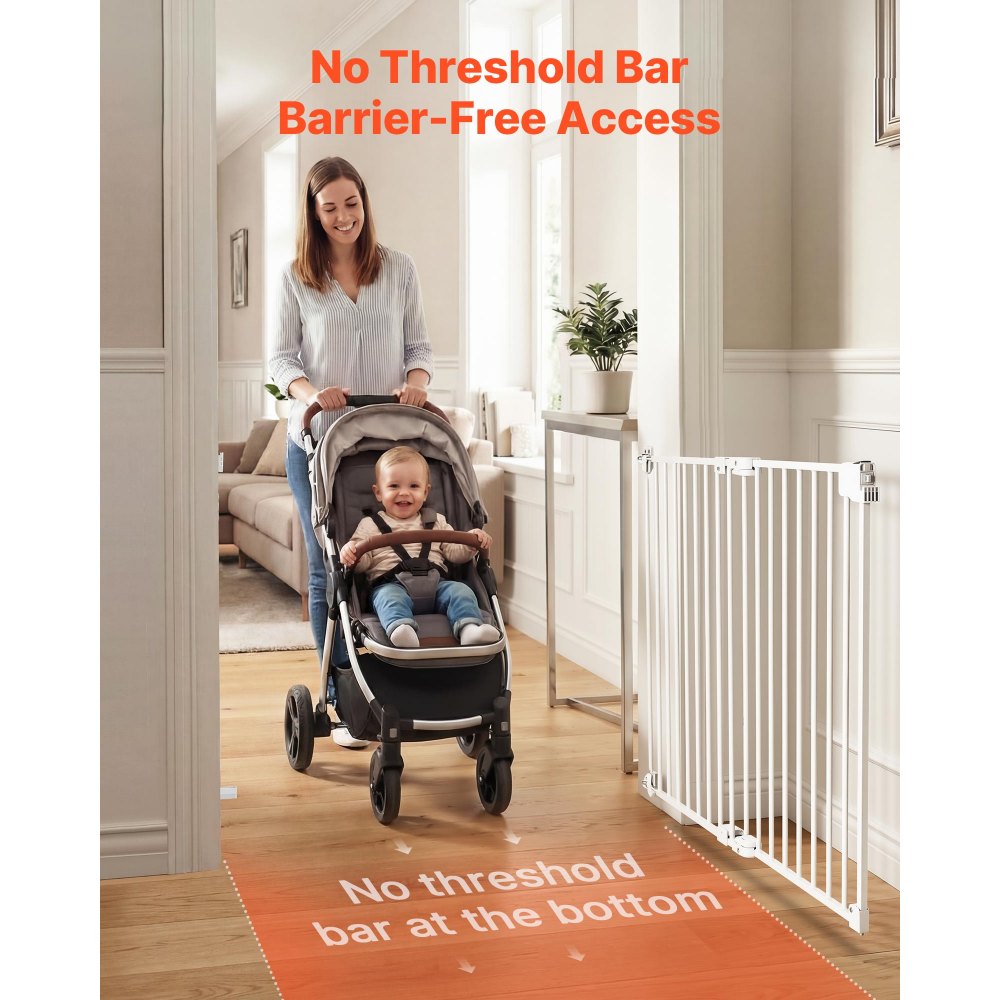VEVOR Baby Gate for Stairs, 26-43 in Adjustable Width, 28 in High Dog Gate, No Bottom Bar, One-Handed Operation, Easy Drilling Installation with Hardware Kit, for Stairs, Doorways, and House, White