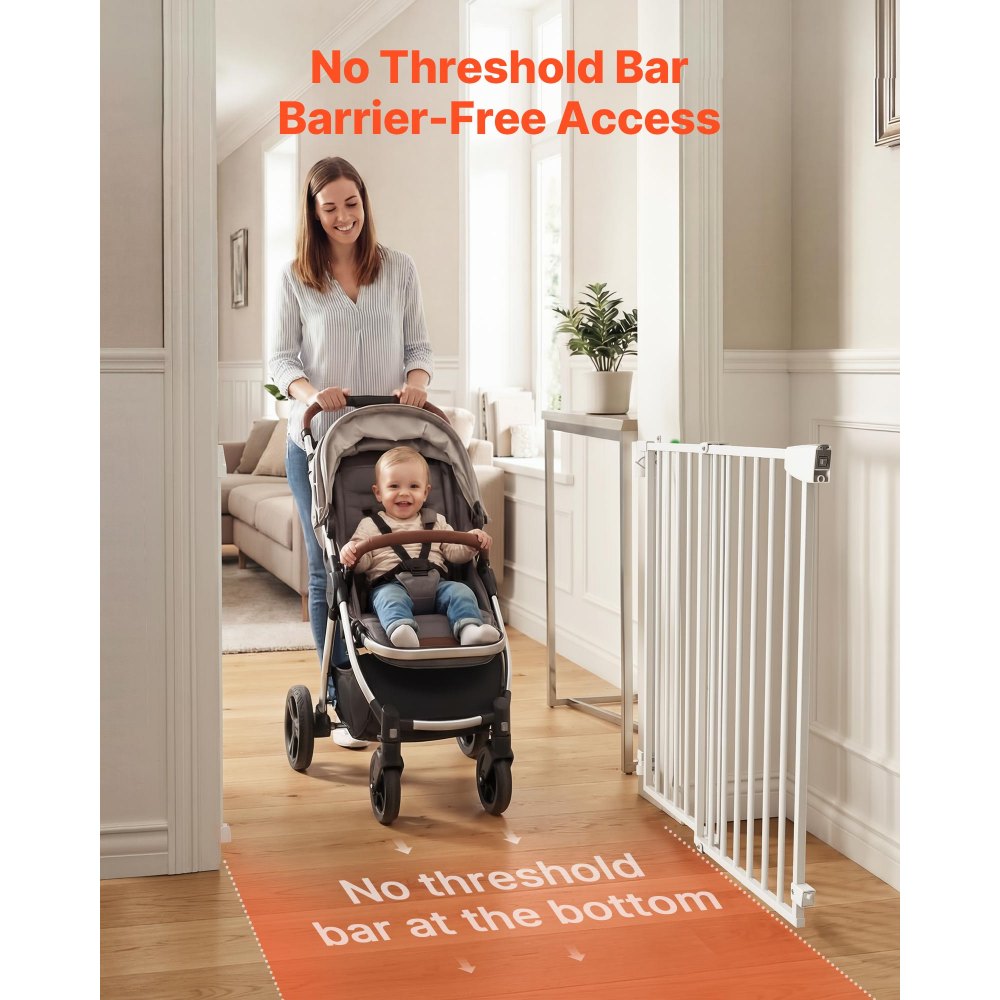 VEVOR Baby Gate for Stairs, 29-43 in Adjustable Width, 36 in High Dog Gate, No Bottom Bar, One-Handed Operation, Easy Drilling Installation with Hardware Kit, for Stairs, Doorways, and House, White