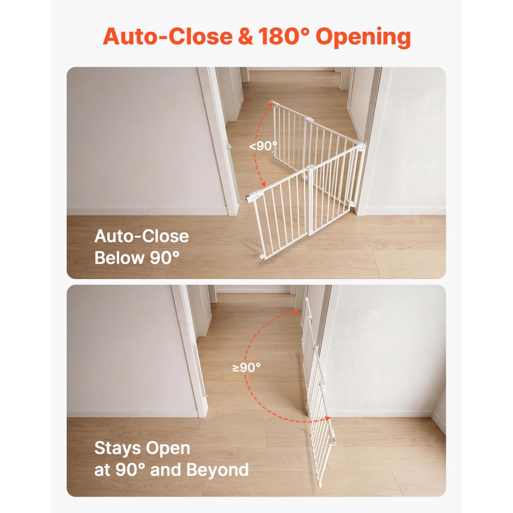 VEVOR Baby Gate for Stairs, 29-43 in Adjustable Width, 36 in High Dog Gate, No Bottom Bar, One-Handed Operation, Easy Drilling Installation with Hardware Kit, for Stairs, Doorways, and House, White