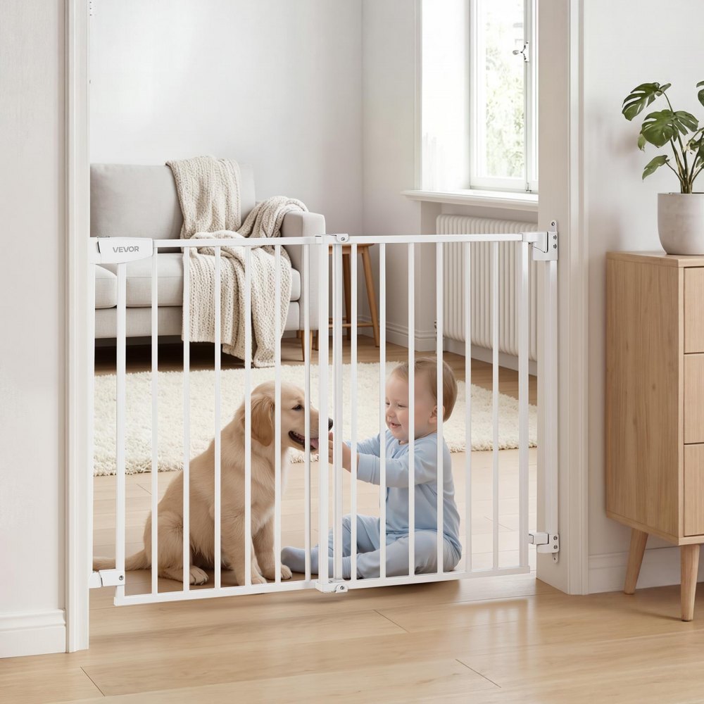 VEVOR Baby Gate for Stairs, 29-43 in Adjustable Width, 36 in High Dog Gate, No Bottom Bar, One-Handed Operation, Easy Drilling Installation with Hardware Kit, for Stairs, Doorways, and House, White