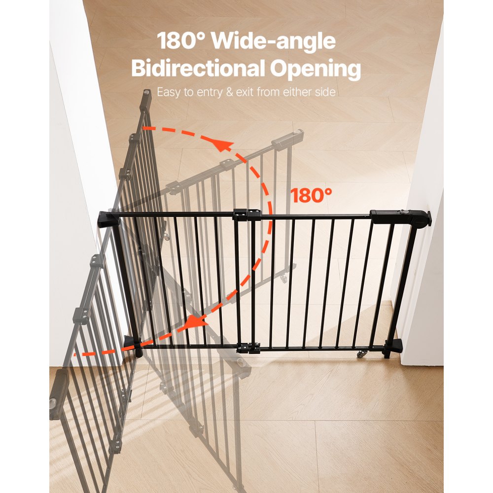 VEVOR Baby Gate, 29.5-43 Inches Adjustable Width, 28 Inches High Dog Gate, No Threshold Bar, Easy Step Walk Thru, for Child Pet Security, with Screws, One-Hand Open, for Stairs and Doorways, Black