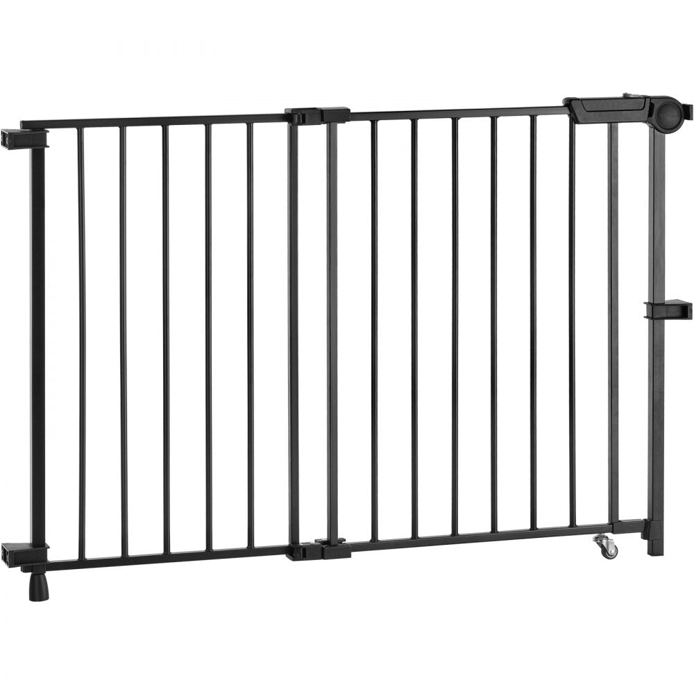 VEVOR Baby Gate, 29.5-43 Inches Adjustable Width, 28 Inches High Dog Gate, No Threshold Bar, Easy Step Walk Thru, for Child Pet Security, with Screws, One-Hand Open, for Stairs and Doorways, Black