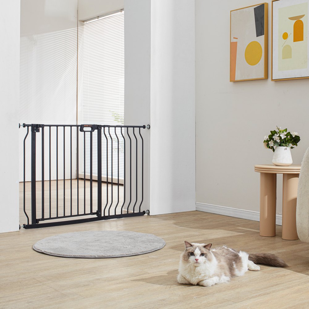 VEVOR Baby Gate, 29.5"-46.4" Extra Wide, 30" High, Dog Gate for Stairs Doorways and House, Easy Step Walk Thru Auto Close Child Gate Pet Security Gate with Pressure Mount Kit and Wall Mount Kit, Black