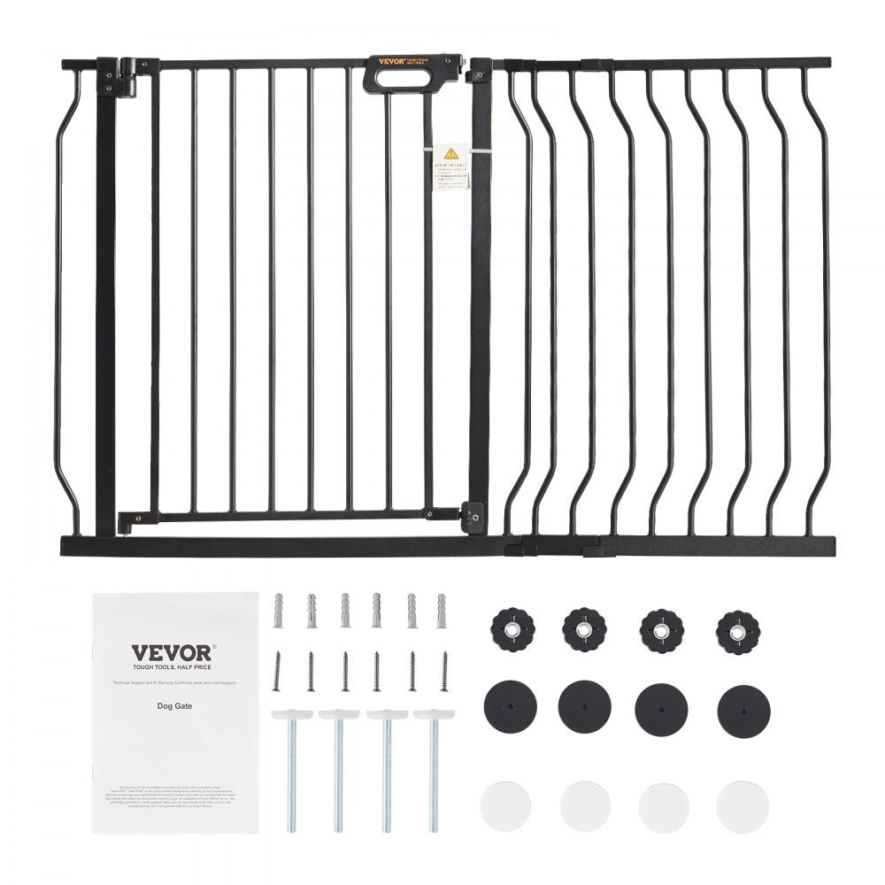 VEVOR Baby Gate, 29.5"-46.4" Extra Wide, 30" High, Dog Gate for Stairs Doorways and House, Easy Step Walk Thru Auto Close Child Gate Pet Security Gate with Pressure Mount Kit and Wall Mount Kit, Black