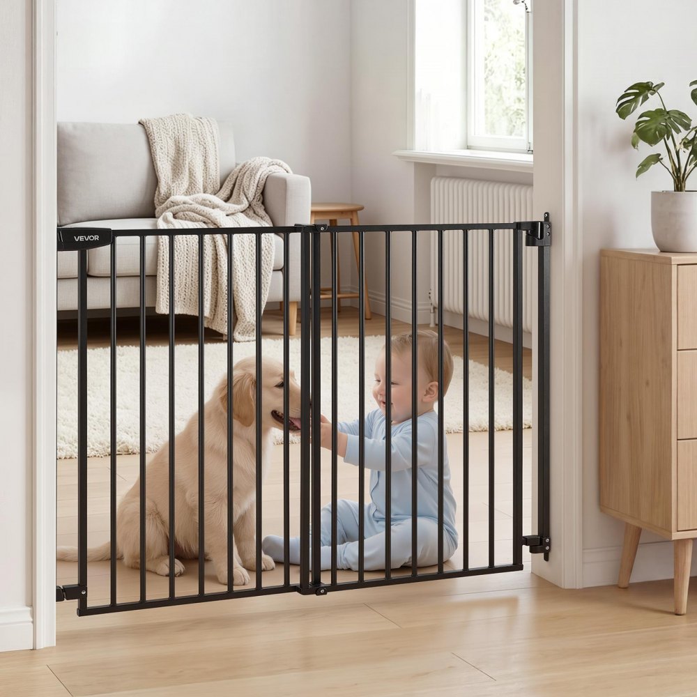 VEVOR Baby Gate for Stairs, 31-48 in Adjustable Width, 30 in High Dog Gate, No Bottom Bar, One-Handed Operation, Easy Drilling Installation with Hardware Kit, for Stairs, Doorways, and House, Black