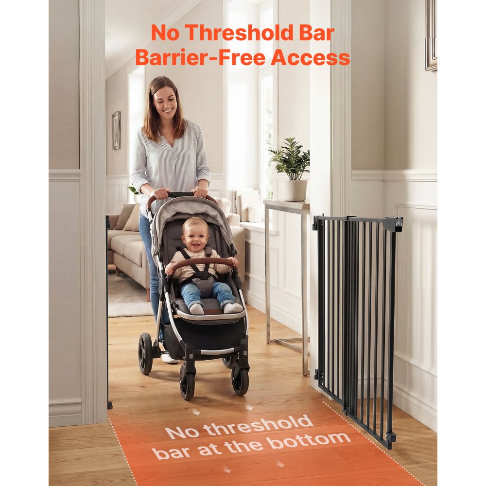 VEVOR Baby Gate for Stairs, 28-43 in Adjustable Width, 30 in High Dog Gate, No Bottom Bar, One-Handed Operation, Easy Drilling Installation with Hardware Kit, for Stairs, Doorways, and House, Black