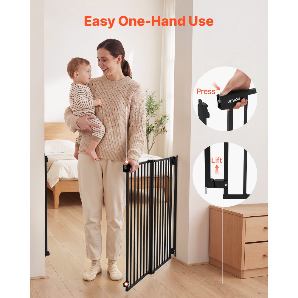 VEVOR Baby Gate for Stairs, 28-43 in Adjustable Width, 30 in High Dog Gate, No Bottom Bar, One-Handed Operation, Easy Drilling Installation with Hardware Kit, for Stairs, Doorways, and House, Black