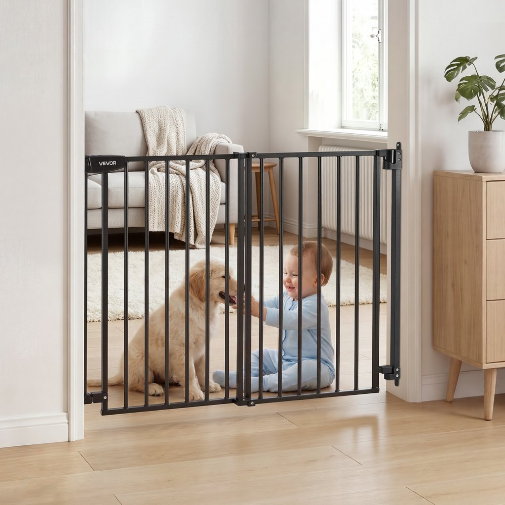 VEVOR Baby Gate for Stairs, 28-43 in Adjustable Width, 30 in High Dog Gate, No Bottom Bar, One-Handed Operation, Easy Drilling Installation with Hardware Kit, for Stairs, Doorways, and House, Black