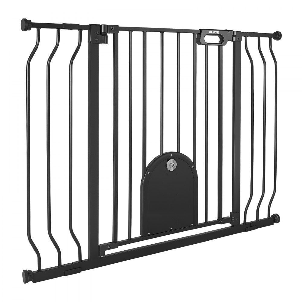VEVOR Baby Gate for Stairs, 29.5-43 in Adjustable Width, Baby Gate with Adjustable Cat Door, with Pressure Mount Kit and Wall Mount Kit, Secure Metal Pet Door for Stairs, Doorways, and House, Black