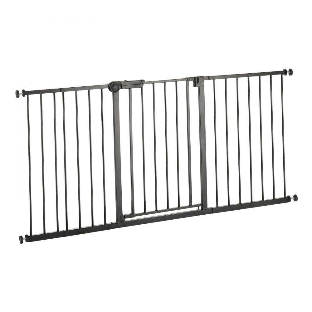 VEVOR Baby Gate, 60.6-63.3 Inches Adjustable Width, 30 Inches High Dog Gate, Easy Step Walk Thru, for Child Pet Security, Pressure Mount Kit, Wall Cups, One-Hand Open, for Stairs and Doorways, Black