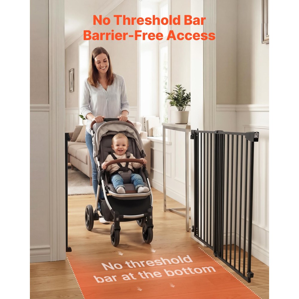 VEVOR Baby Gate for Stairs, 31-48 in Adjustable Width, 36 in High Dog Gate, No Bottom Bar, One-Handed Operation, Easy Drilling Installation with Hardware Kit, for Stairs, Doorways, and House, Black