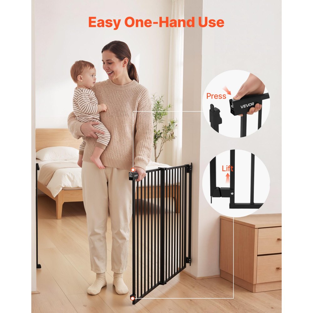 VEVOR Baby Gate for Stairs, 31-48 in Adjustable Width, 36 in High Dog Gate, No Bottom Bar, One-Handed Operation, Easy Drilling Installation with Hardware Kit, for Stairs, Doorways, and House, Black