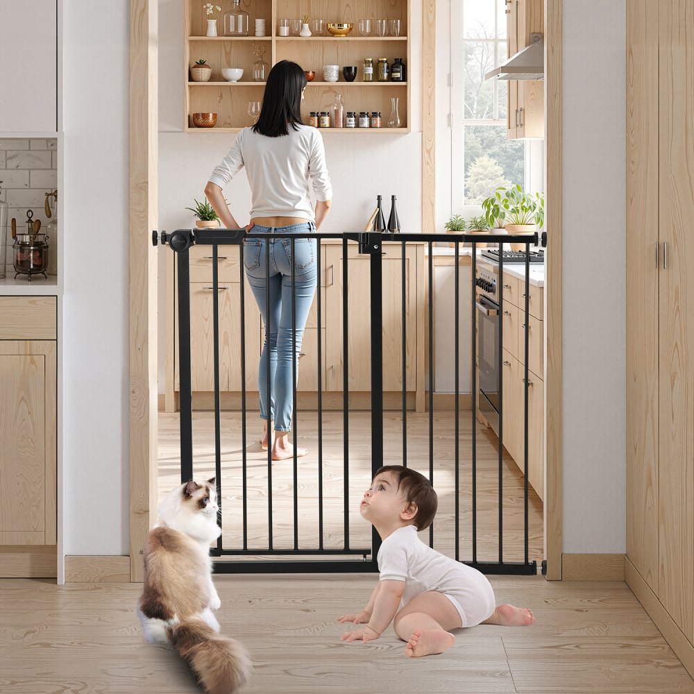 VEVOR Baby Gate, 26-40 Inches Adjustable Width, 36 Inches High Dog Gate, Easy Step Walk Thru, for Child Pet Security, Pressure Mount Kit, Wall Cups, One-Hand Open, for Stairs and Doorways, Black