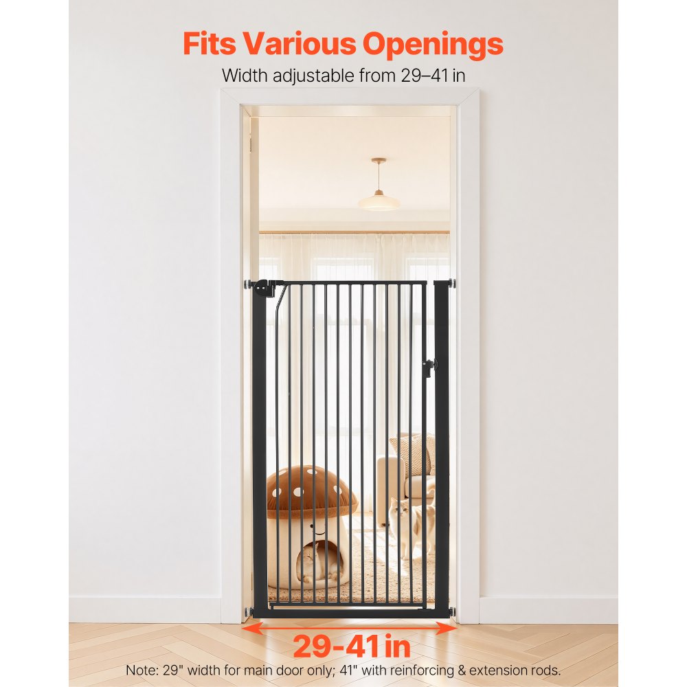 VEVOR Extra Tall Pet Gate for Cats, 29-41 in Adjustable Width, 56 in High Dog Gate, with Pressure Mount Kit and Wall Mount Kit, 1.3 in Narrow Bar Spacing, for Stairs, Doorways, and House, Black