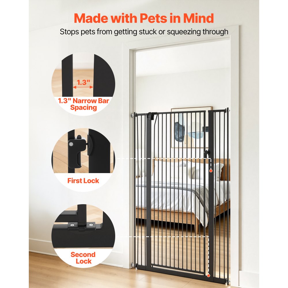 VEVOR Extra Tall Pet Gate for Cats, 29-41 in Adjustable Width, 56 in High Dog Gate, with Pressure Mount Kit and Wall Mount Kit, 1.3 in Narrow Bar Spacing, for Stairs, Doorways, and House, Black