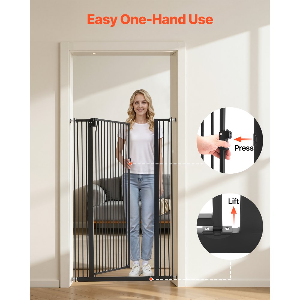 VEVOR Extra Tall Pet Gate for Cats, 29-41 in Adjustable Width, 56 in High Dog Gate, with Pressure Mount Kit and Wall Mount Kit, 1.3 in Narrow Bar Spacing, for Stairs, Doorways, and House, Black