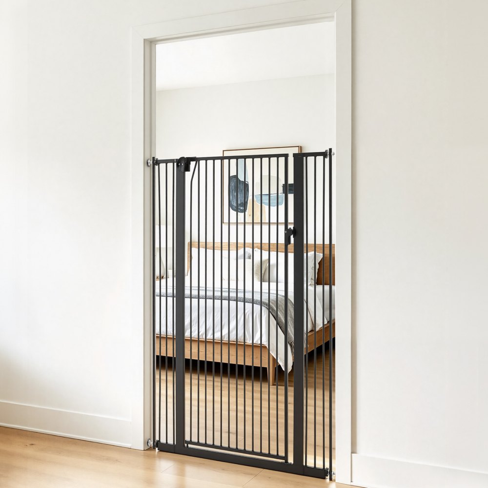 VEVOR Extra Tall Pet Gate for Cats, 29-41 in Adjustable Width, 56 in High Dog Gate, with Pressure Mount Kit and Wall Mount Kit, 1.3 in Narrow Bar Spacing, for Stairs, Doorways, and House, Black