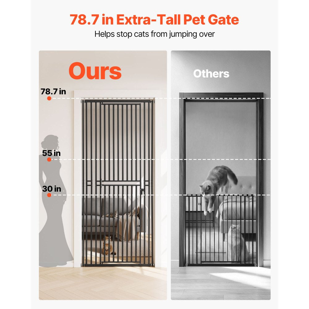 VEVOR Extra Tall Pet Gate for Cats, 28-34 in Adjustable Width, 78.7 in High Dog Gate, with Pressure Mount Kit and Wall Mount Kit, 1.2 in Narrow Bar Spacing, for Stairs, Doorways, and House, White