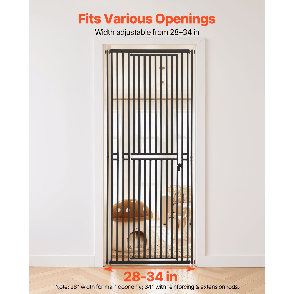 VEVOR Extra Tall Pet Gate for Cats, 28-34 in Adjustable Width, 78.7 in High Dog Gate, with Pressure Mount Kit and Wall Mount Kit, 1.2 in Narrow Bar Spacing, for Stairs, Doorways, and House, White