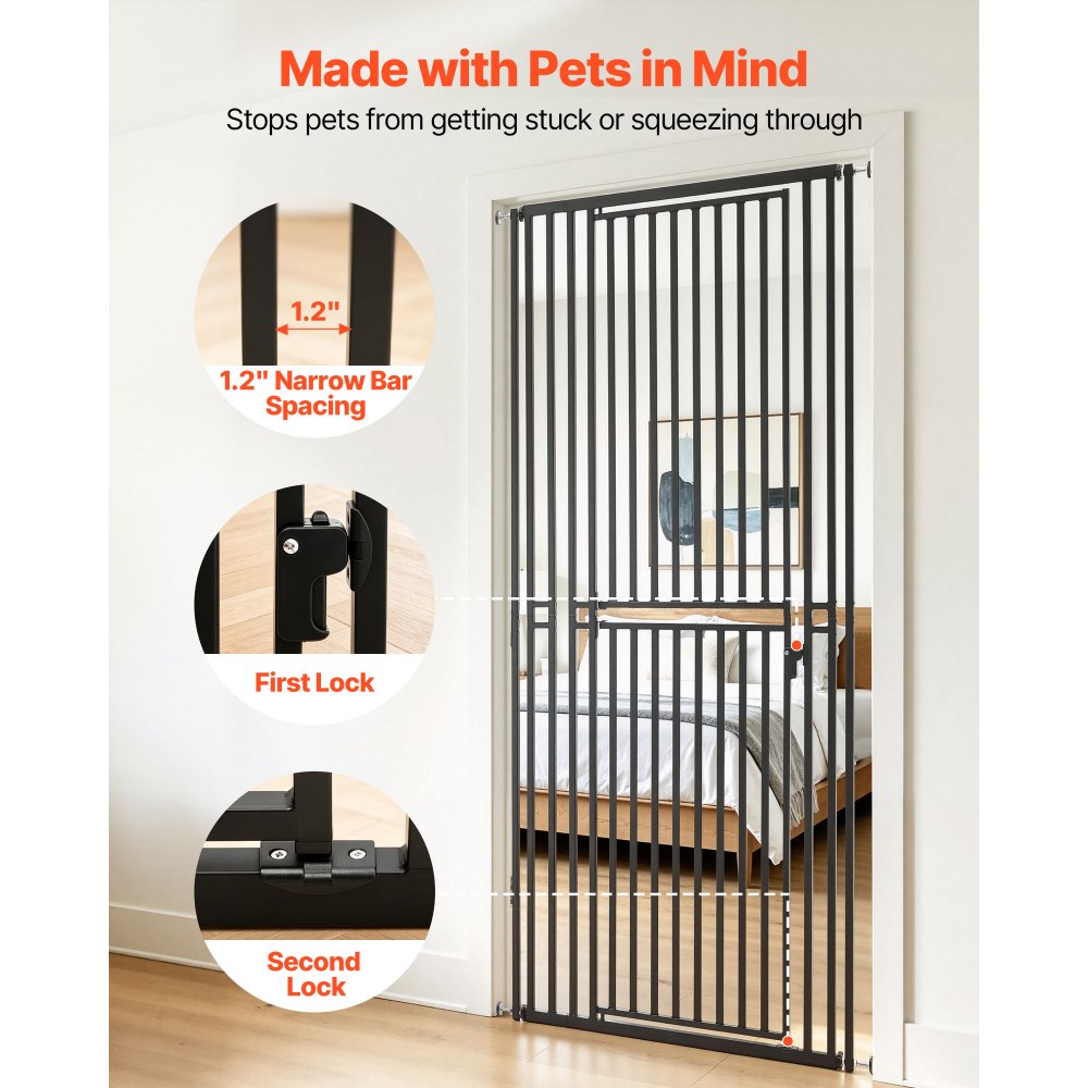 VEVOR Extra Tall Pet Gate for Cats, 28-34 in Adjustable Width, 78.7 in High Dog Gate, with Pressure Mount Kit and Wall Mount Kit, 1.2 in Narrow Bar Spacing, for Stairs, Doorways, and House, White
