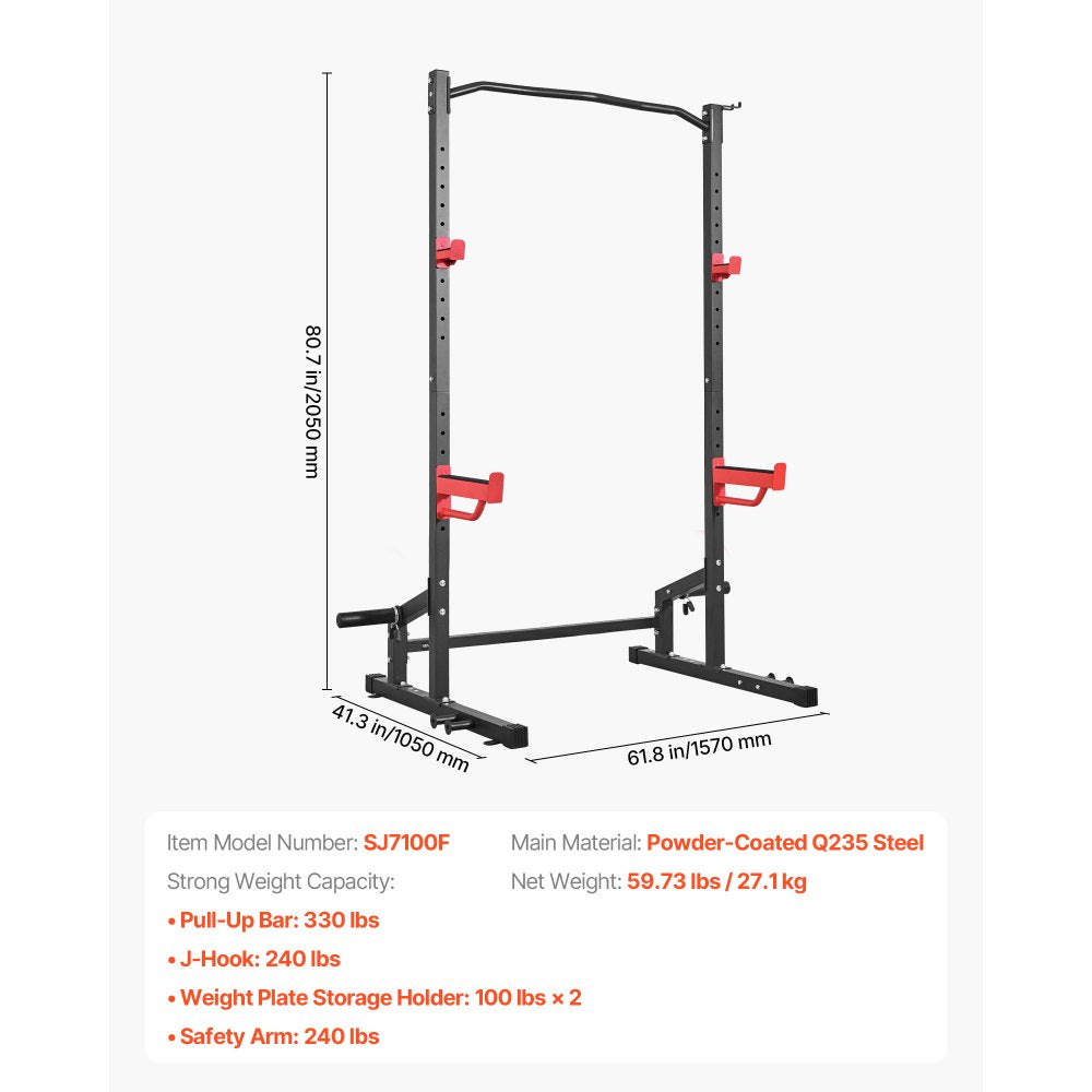 VEVOR Power Cage Squat Rack, Multifunctional Power Rack Home Gym, 1000LBS Strength Training Workout Equipment with 4 Band Pegs, Adjustable J-Hooks & Safety Bars for Barbell Squat Bench Press Pull-Up