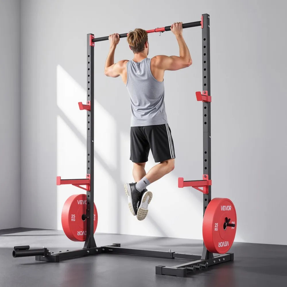 VEVOR Power Cage Rack, Multifunctional Squat Rack for Home Gym, Width-Adjustable Workout Strength Training Equipment with 6 Band Pegs, Landmine Attachment & Safety Bars for Bench Press Squats Pull-Up