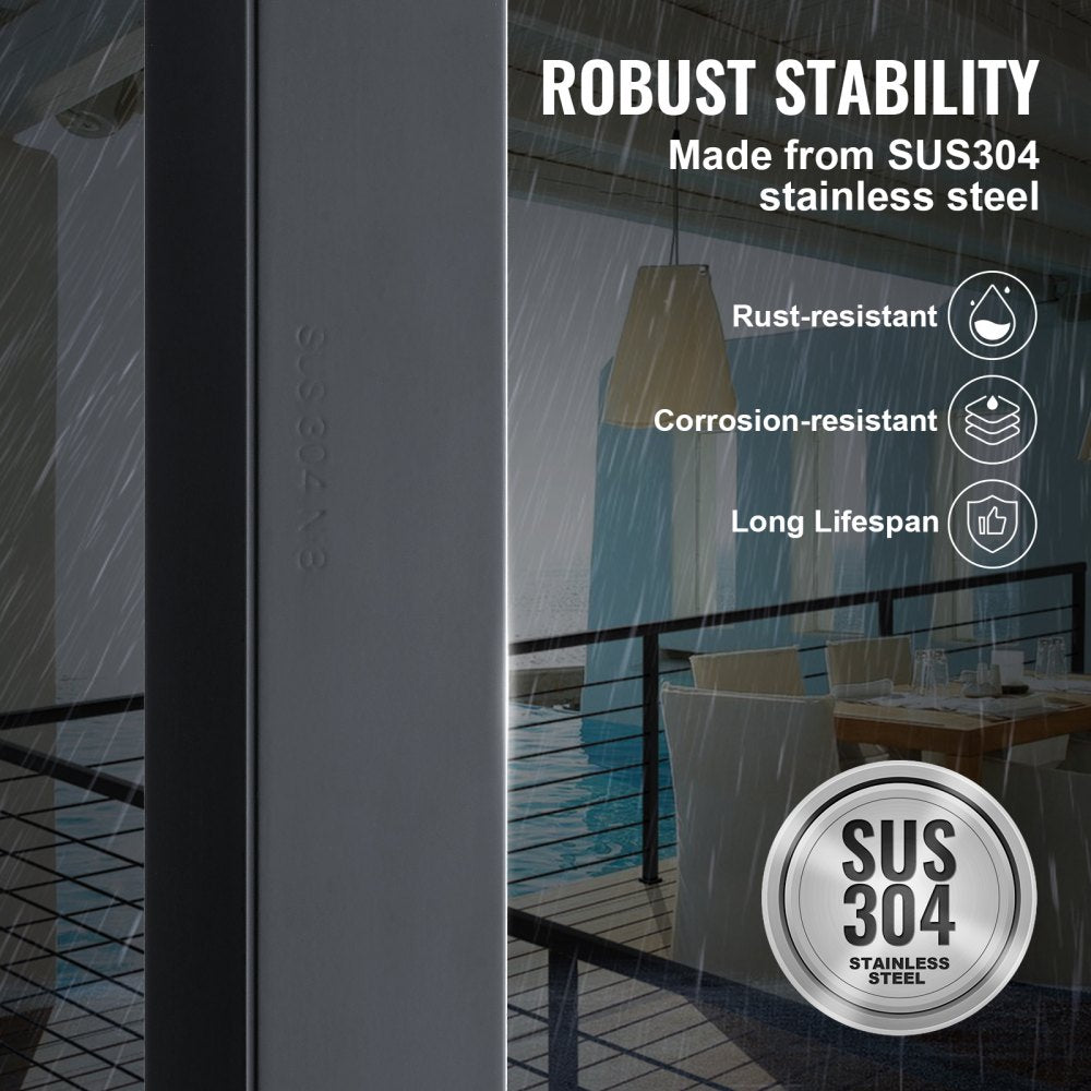 VEVOR Cable Railing Post, 36" x 1.5" x 1.5" Steel Level Deck Railing Post Without Holes, SUS304 Stainless Steel Cable Rail Post, Stair Handrail Post for DIY, 1-Pack, Black