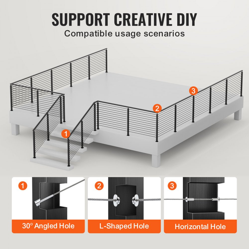 VEVOR Cable Railing Post Level Deck Stair Post 106.7 x 2.5 x 5 cm Cable Handrail Post Stainless Steel Brushed Finishing Deck Railing Pre-Drilled Pickets with Mounting Bracket LGZH106.72.55CQ93V0