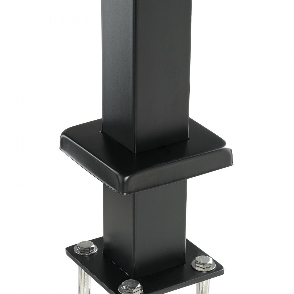 VEVOR Cable Railing Post, 42" x 2" x 2" Steel Level Deck Railing Post Without Holes, SUS304 Stainless Steel Cable Rail Post, Stair Handrail Post with Horizontal and Curved Bracket, 1-Pack, Black