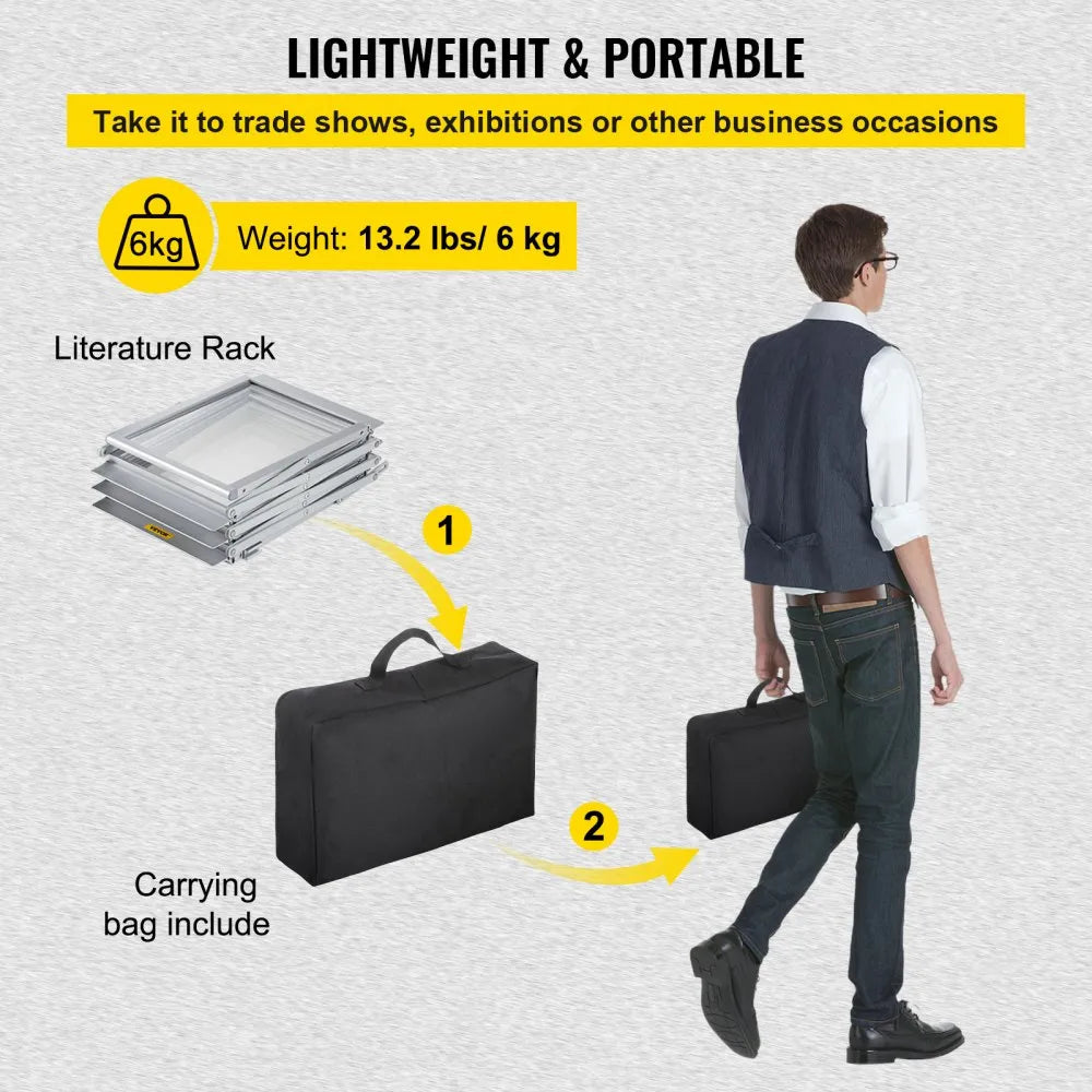 VEVOR Foldable Magazine Display Rack, 6 Pockets Pop-Up Brochure Display Stand, Double-Sided Display Catalog Literature Holder Stand, Portable with Carrying Bag for Office Trade Show Exhibitions