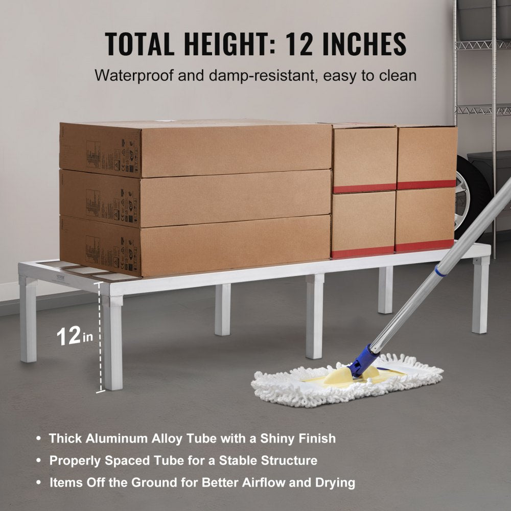 VEVOR Aluminum Dunnage Rack, 60” x 20” Commercial Food Floor Rack, 12” Off the Floor, 1800 lbs Capacity All-Welded Aluminum Storage Rack, for Storage in Restaurants, Kitchens, Garages and Vehicles