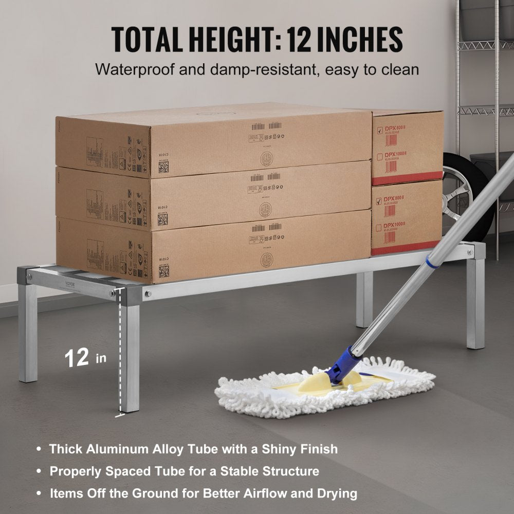 VEVOR Aluminum Dunnage Rack, 48” x 20” Commercial Food Floor Rack, 12” Off the Floor, 1000 lbs Capacity All-Welded Aluminum Storage Rack, for Storage in Restaurants, Kitchens, Garages and Vehicles