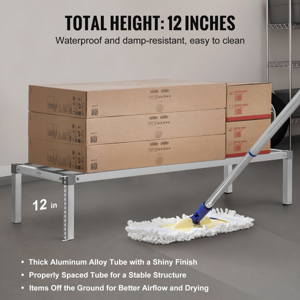 VEVOR Aluminum Dunnage Rack, 60” x 20” Commercial Food Floor Rack, 12” Off the Floor, 1000 lbs Capacity All-Welded Aluminum Storage Rack, for Storage in Restaurants, Kitchens, Garages and Vehicles