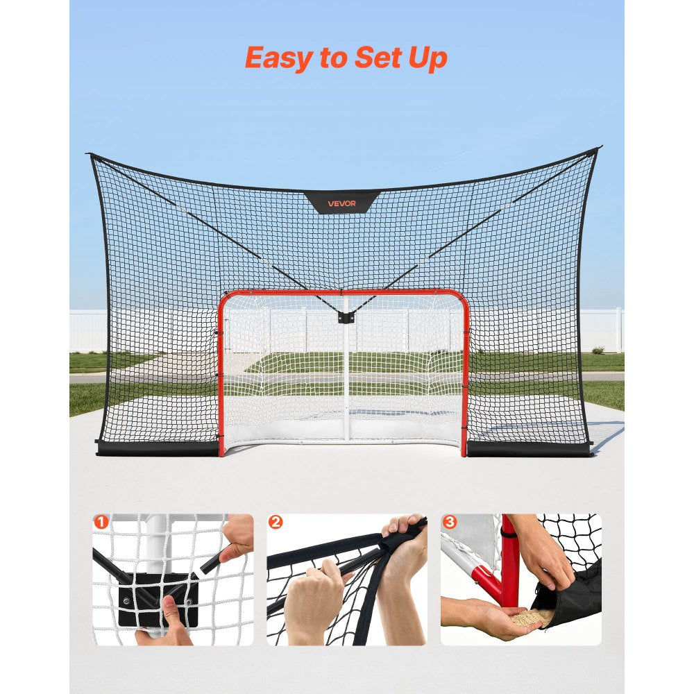 VEVOR Hockey Net Backstop, 12x7 ft Durable Hockey Goal Backstop Net with Extended Coverage, Lightweight and Portable Backyard Training Equipment, Easy Assembly, for Youth Adult (NET ONLY)