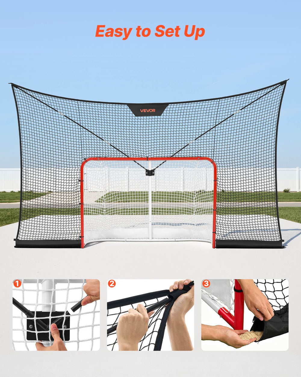 VEVOR Hockey Net Backstop, 12x7 ft Durable Hockey Goal Backstop Net with Extended Coverage, Lightweight and Portable Backyard Training Equipment, Easy Assembly, for Youth Adult (NET ONLY)