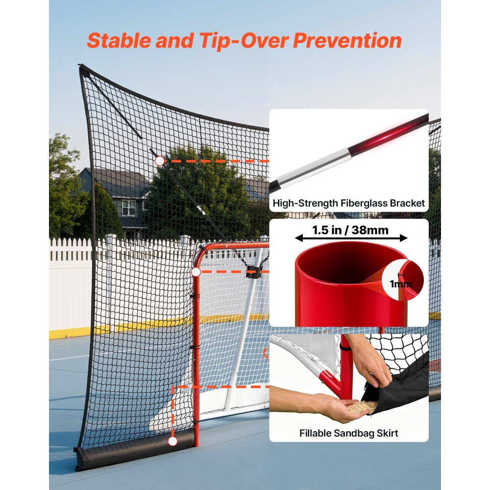 VEVOR Hockey Goal Goal and Backstop Net Set, 12x7 ft Durable Hockey Net with Extended Coverage, Lightweight Portable Complete Training Accessory Set, Easy Assembly, for Youth and Adults