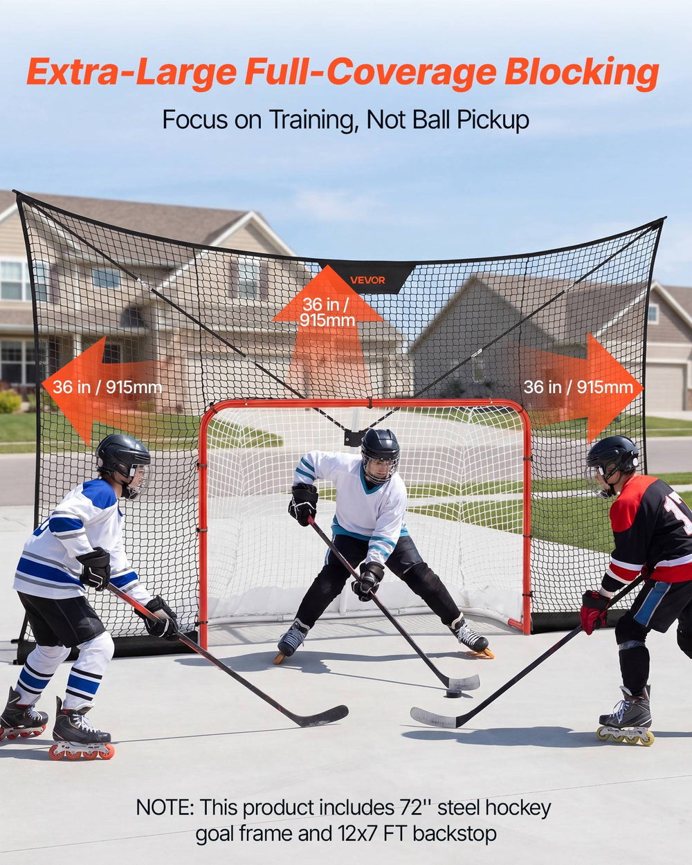 VEVOR Hockey Goal Goal and Backstop Net Set, 12x7 ft Durable Hockey Net with Extended Coverage, Lightweight Portable Complete Training Accessory Set, Easy Assembly, for Youth and Adults