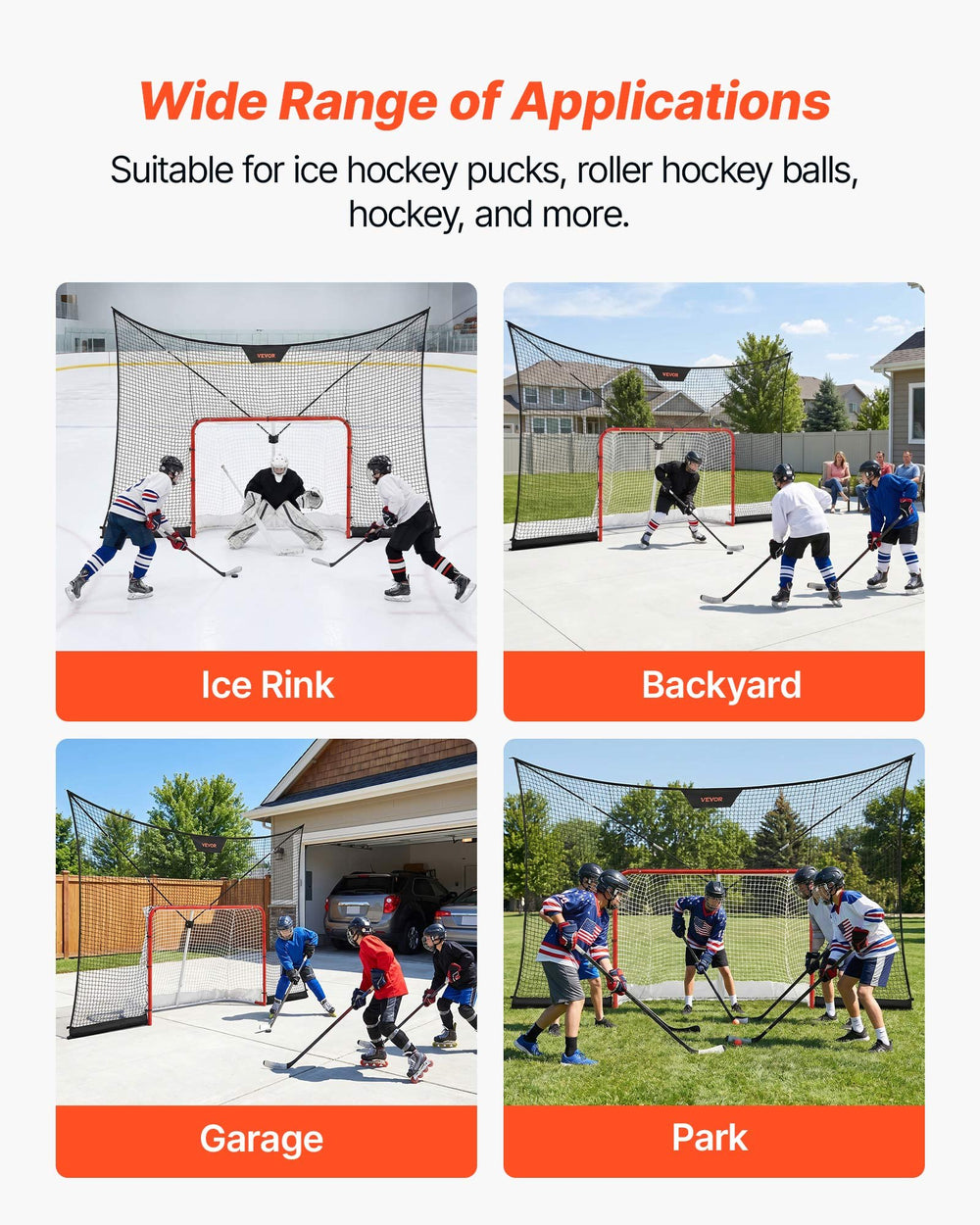 VEVOR Hockey Goal Goal and Backstop Net Set, 12x7 ft Durable Hockey Net with Extended Coverage, Lightweight Portable Complete Training Accessory Set, Easy Assembly, for Youth and Adults