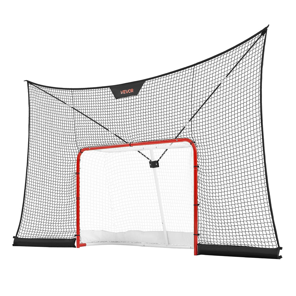 VEVOR Hockey Goal Goal and Backstop Net Set, 12x7 ft Durable Hockey Net with Extended Coverage, Lightweight Portable Complete Training Accessory Set, Easy Assembly, for Youth and Adults