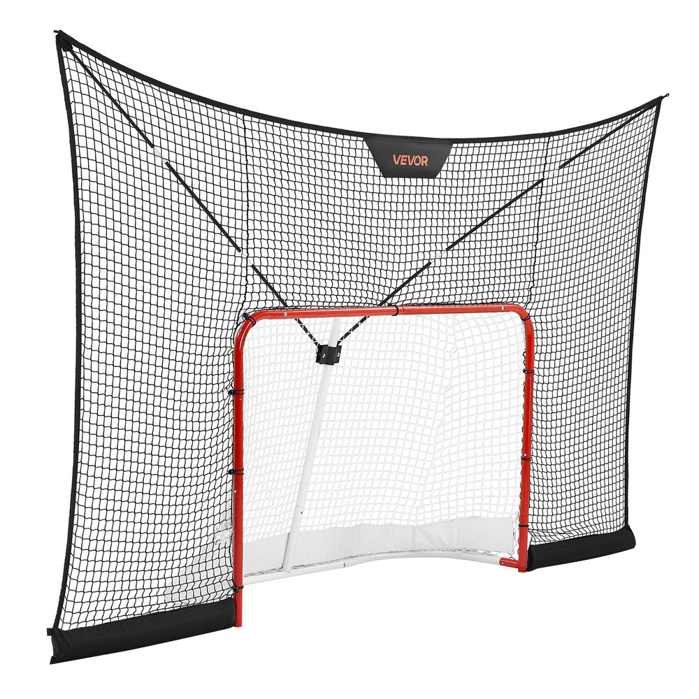 VEVOR Hockey Goal Goal and Backstop Net Set, 12x7 ft Durable Hockey Net with Extended Coverage, Lightweight Portable Complete Training Accessory Set, Easy Assembly, for Youth and Adults