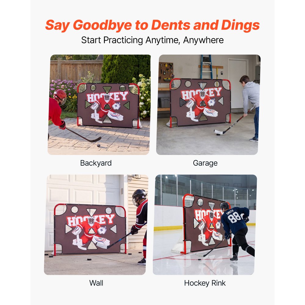 VEVOR Street Hockey Goalie Shooting Target, Shooter Tutor Ice Hockey Goal Practice Target, Tear-proof Premium Net with 11 Hole, Easy Attach Targets, Training Equipment for Practicing Shooting Accuracy