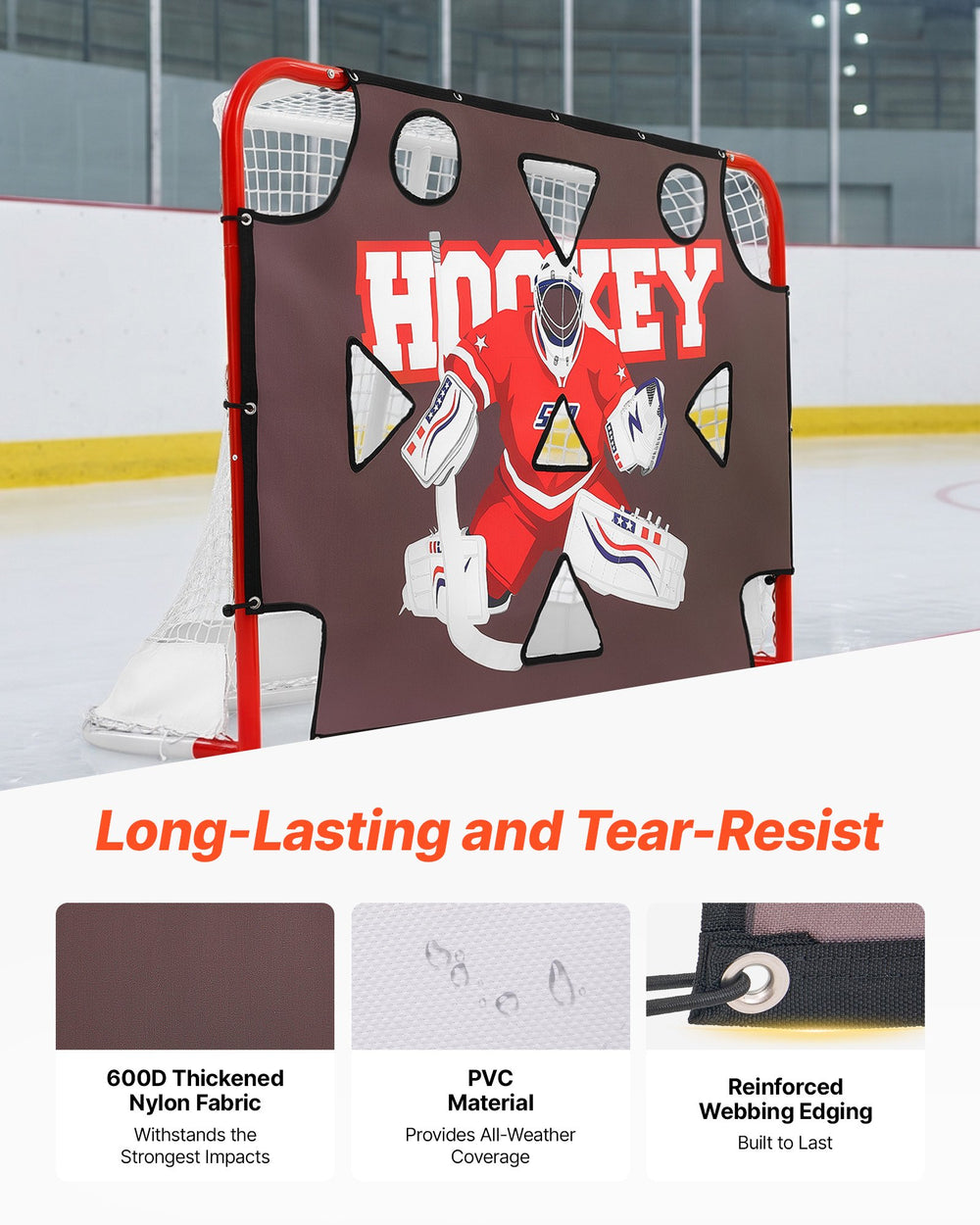VEVOR Street Hockey Goalie Shooting Target, Shooter Tutor Ice Hockey Goal Practice Target, Tear-proof Premium Net with 11 Hole, Easy Attach Targets, Training Equipment for Practicing Shooting Accuracy